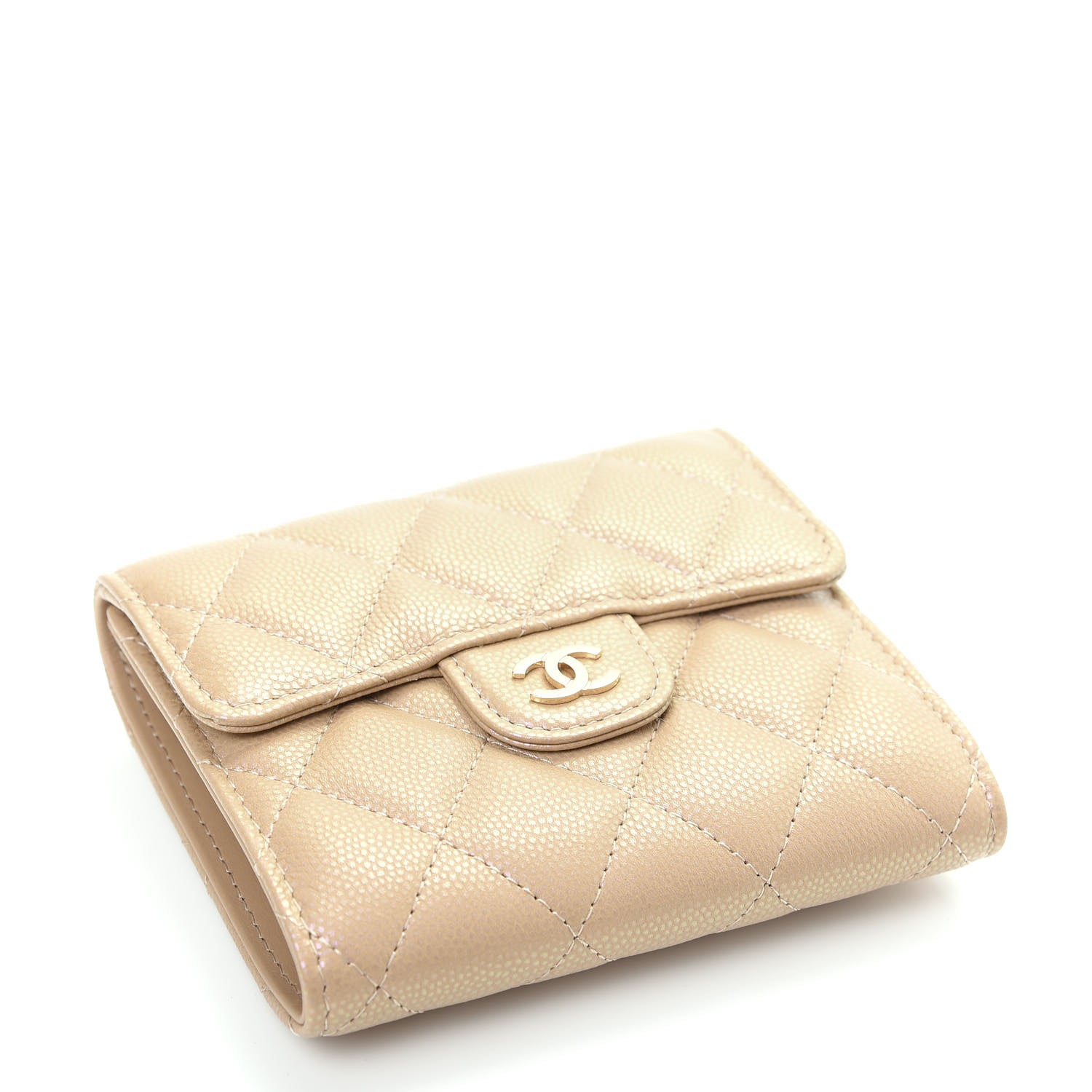 Chanel Iridescent Caviar Quilted Compact Flap Wallet Dark Beige 4 of 8