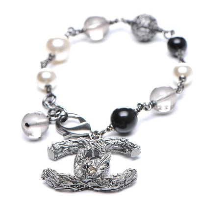 Chanel Pearl Beaded CC Bracelet Black Silver 1 of 7