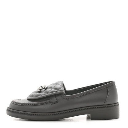 Chanel Lambskin Quilted CC Turnlock Loafers 38 Grey 1 of 7