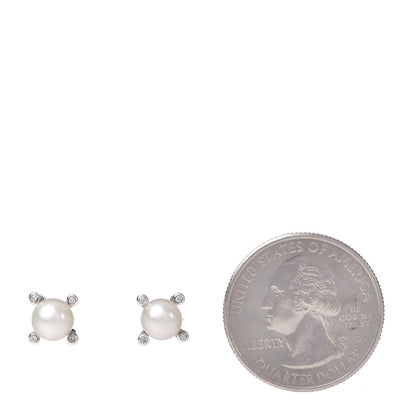 David Yurman Sterling Silver Diamond Pearl 7mm Earrings 2 of 4