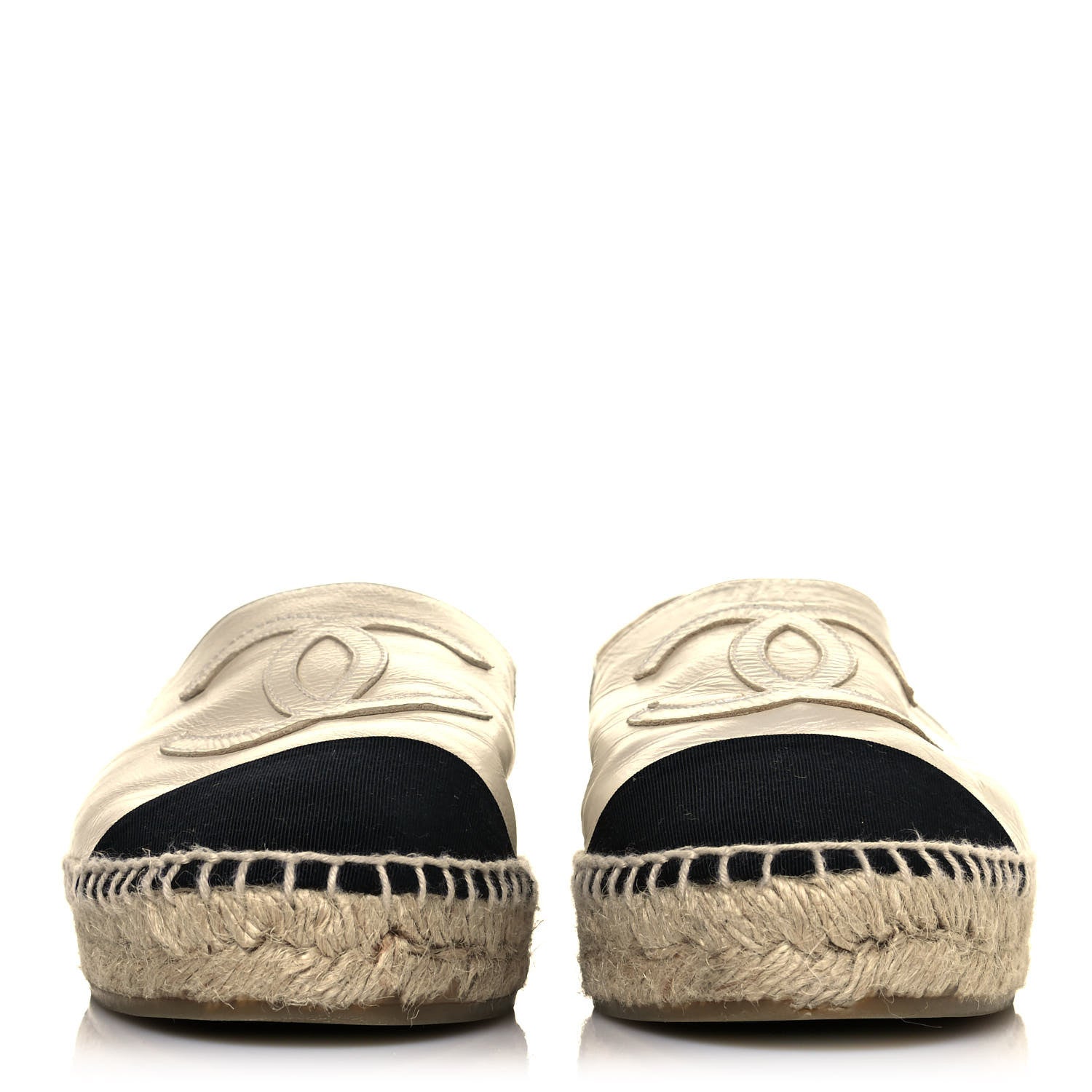 Chanel Metallic Calfskin Grosgrain CC Espadrilles 37 Ivory Black 2 of 10