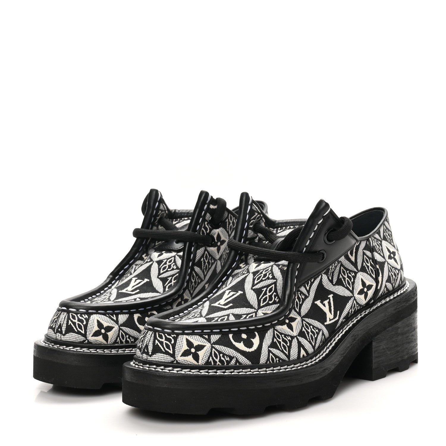 Louis Vuitton Jacquard Calfskin Since 1854 Beaubourg Platform Derby 37 Gray 4 of 9
