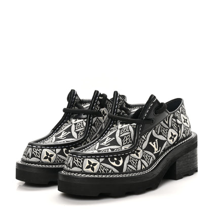 Louis Vuitton Jacquard Calfskin Since 1854 Beaubourg Platform Derby 37 Gray 4 of 9