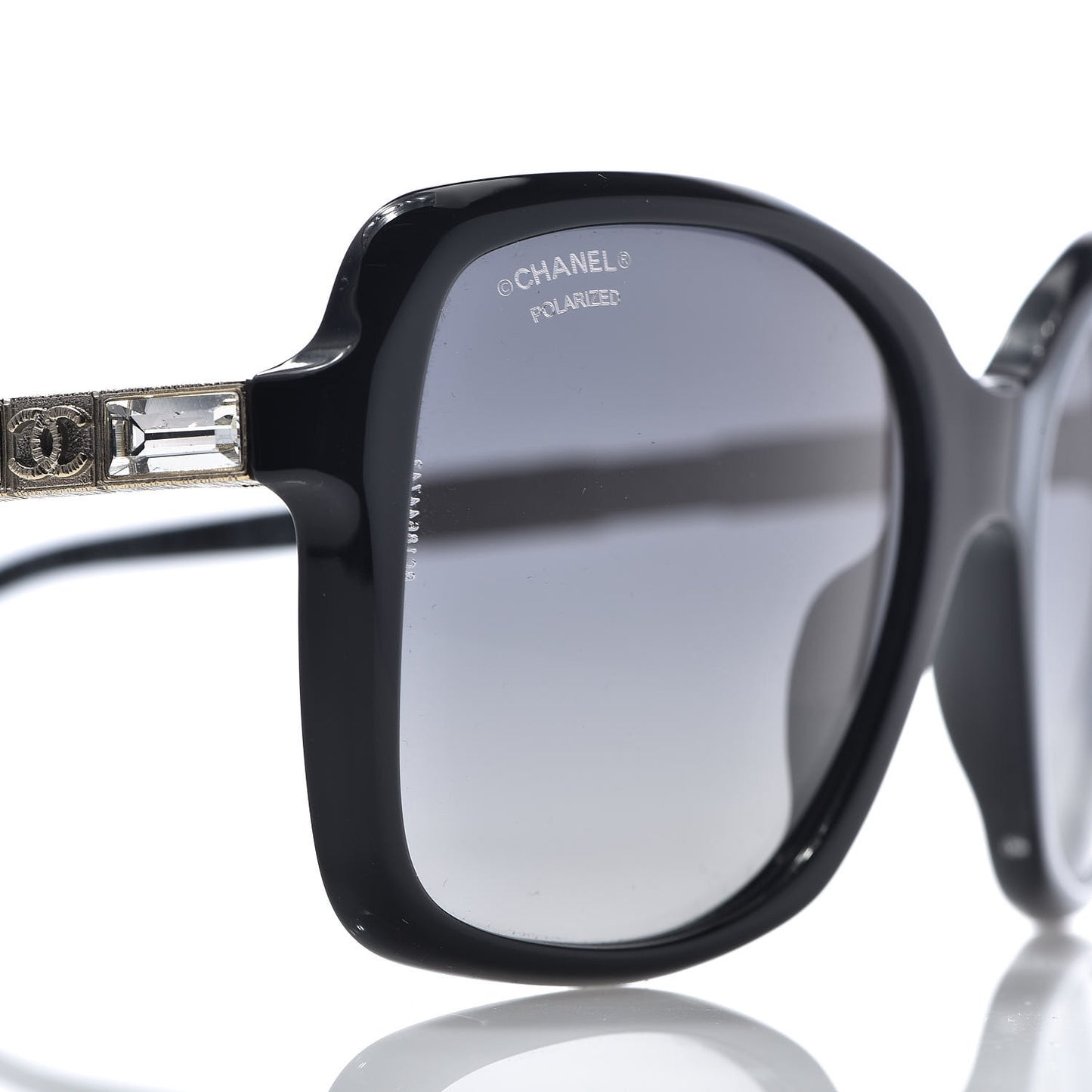 Crystal Baguette Polarized Square Sunglasses 5308-B Black