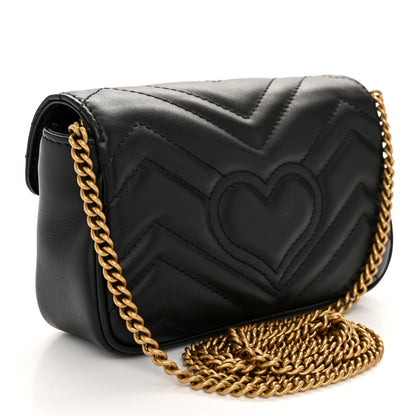 Gucci Calfskin Matelasse Super Mini GG Marmont Shoulder Bag Black 3 of 10