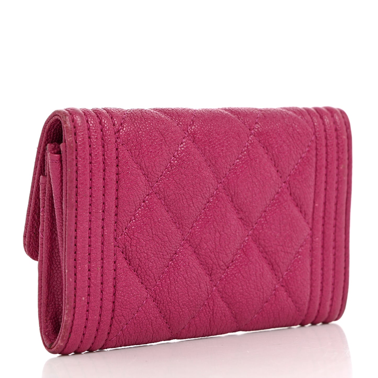 Caviar Quilted Boy Card Holder Wallet Fuchsia