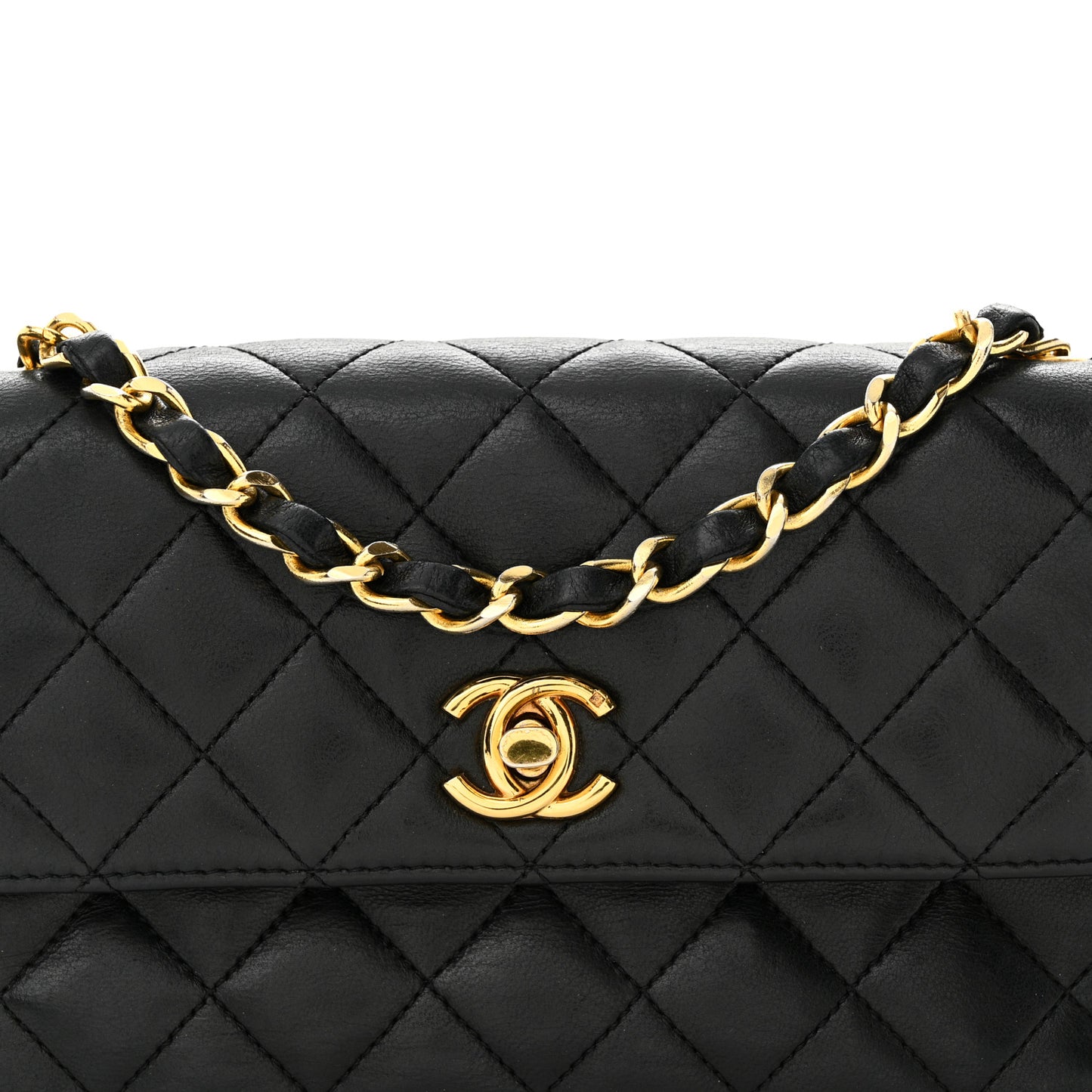 Lambskin Quilted Mini Rectangular Flap Black