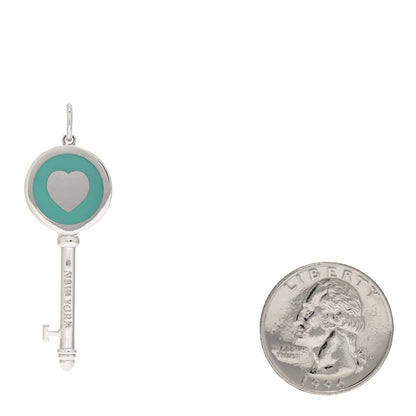 Tiffany Sterling Silver Enamel Heart Key Pendant Blue 2 of 3