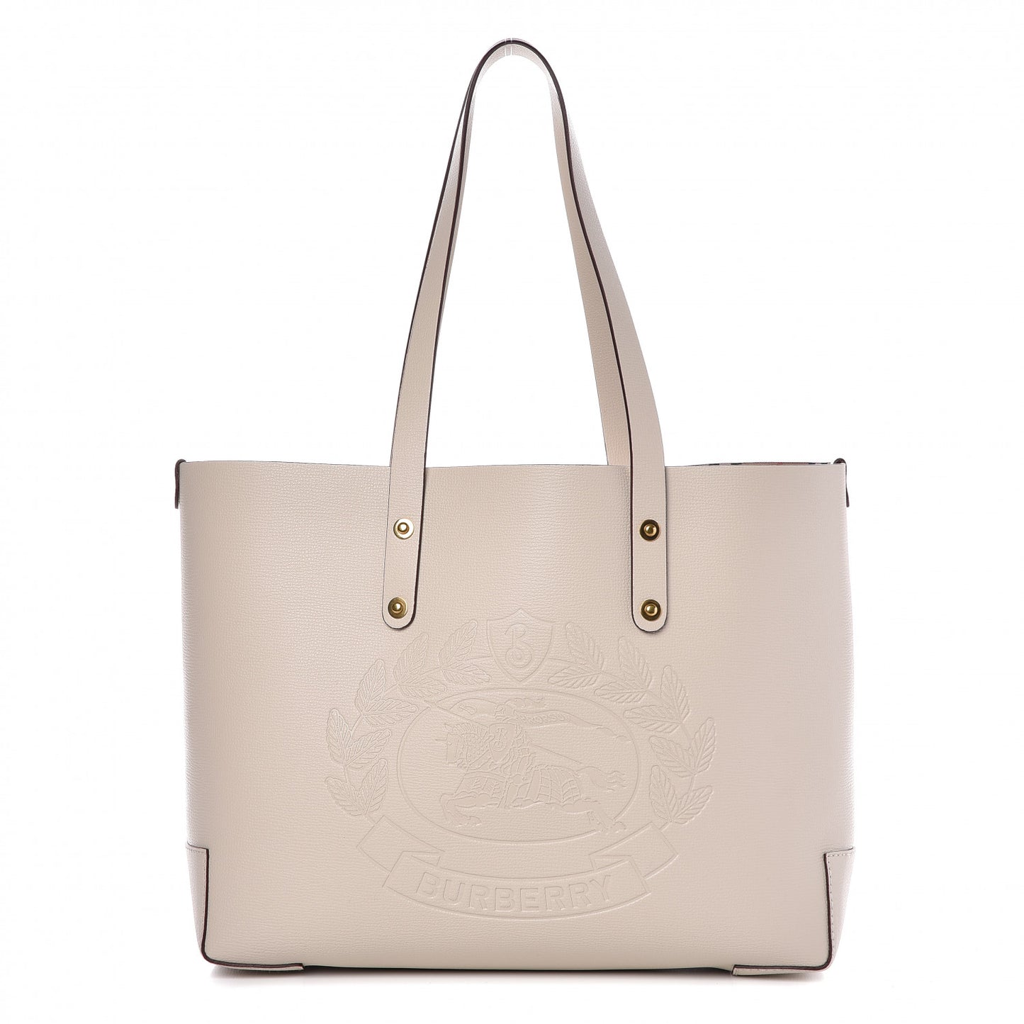 Calfskin Crest Embossed Small Tote Limestone