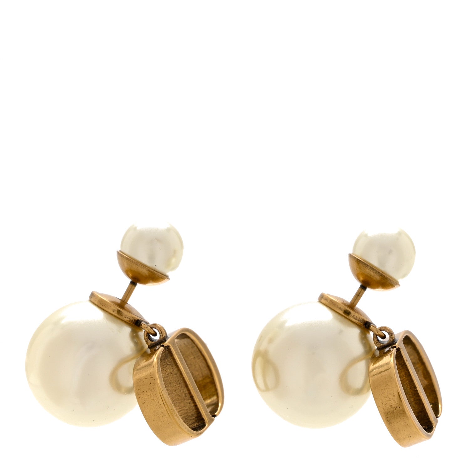 Christian Dior Pearl Logo Drop Earrings Gold 1 of 4
