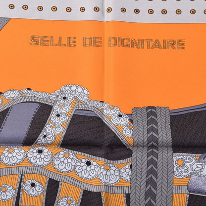 Hermes Silk Selle De Dignitaire Scarf 90 Gris Orange Miel 5 of 6