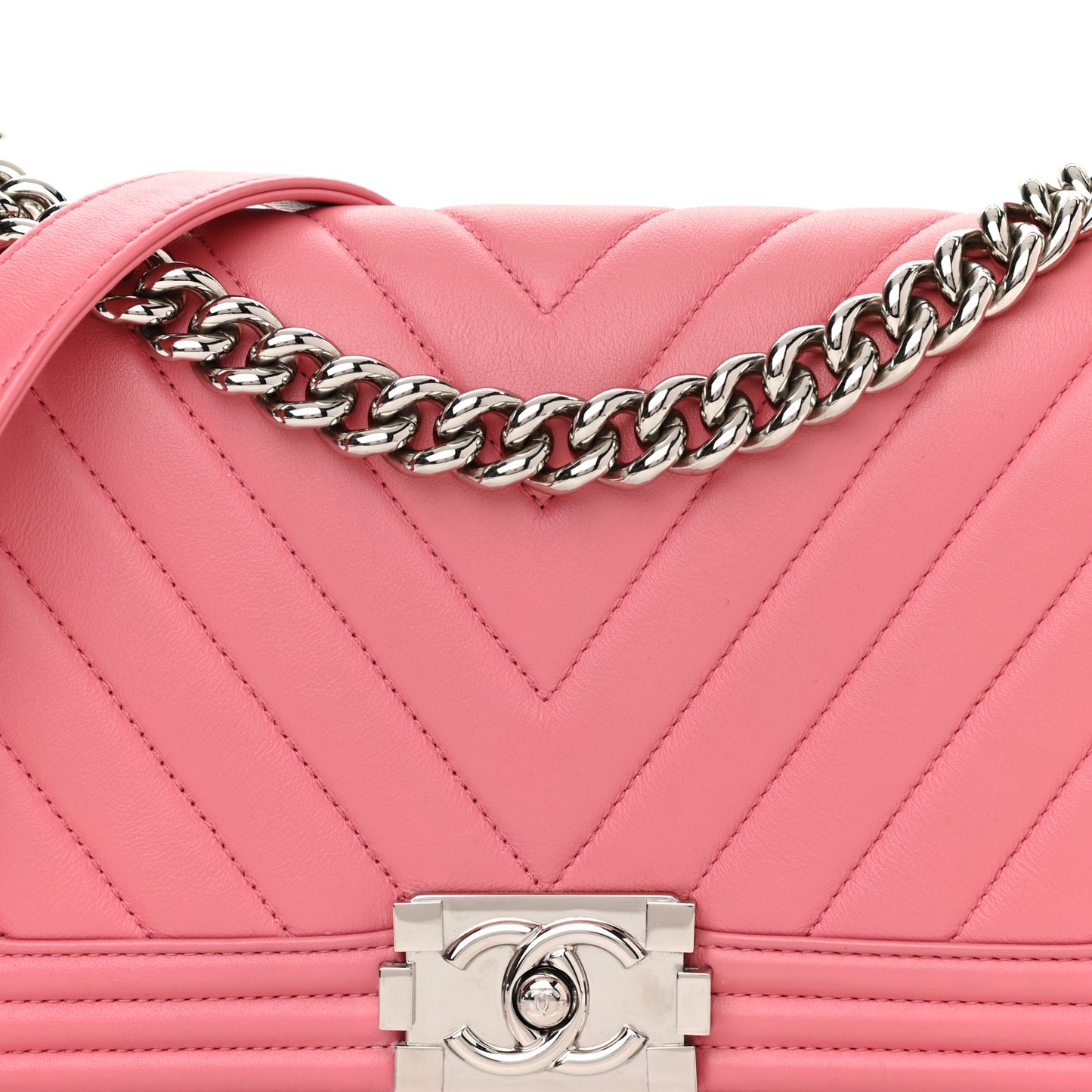 Calfskin Chevron Quilted Medium Boy Flap Pink