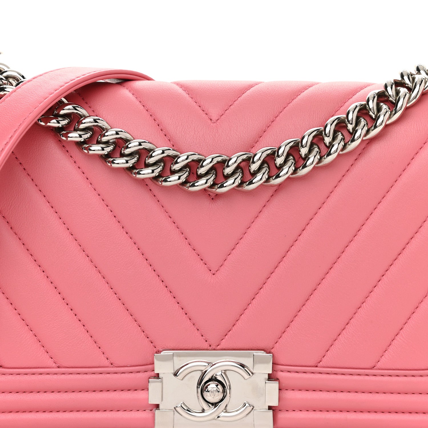 Chanel Calfskin Chevron Quilted Medium Boy Flap Pink 8 of 10