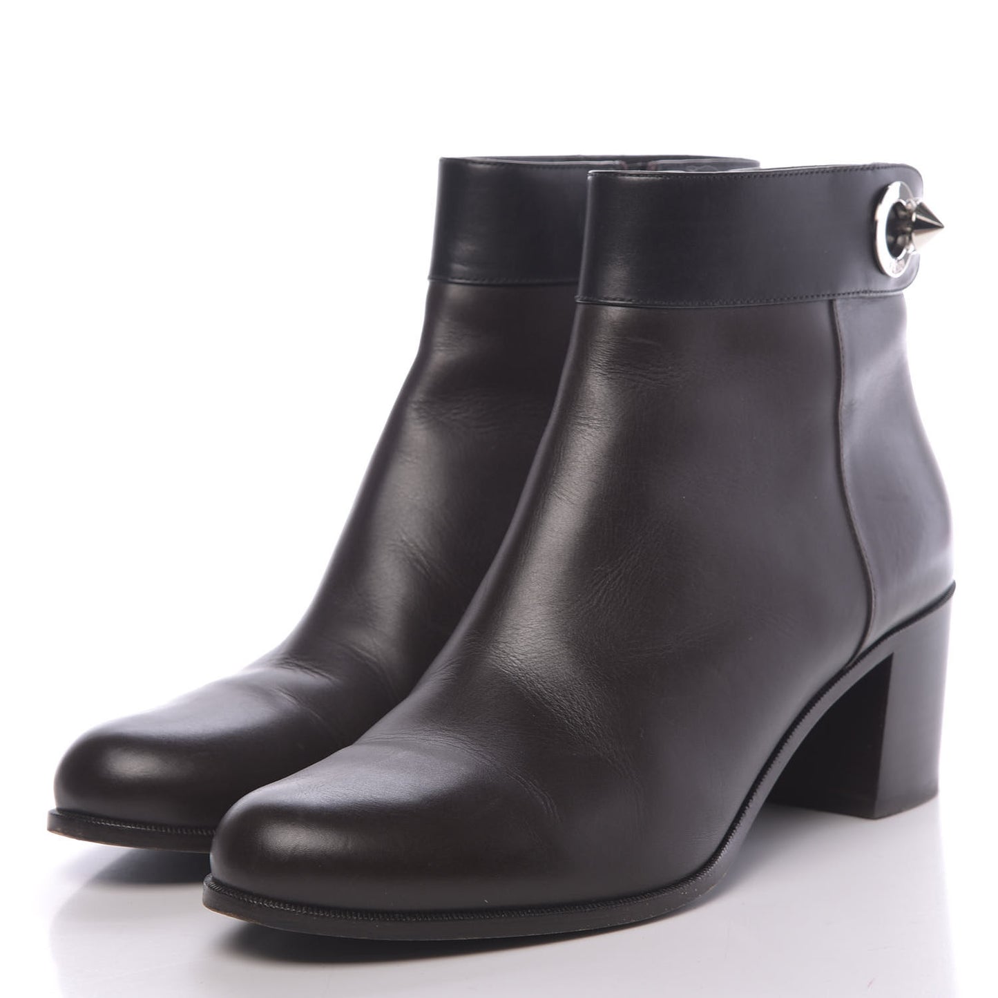 Calfskin Square Heel Short Booties 40.5 Black