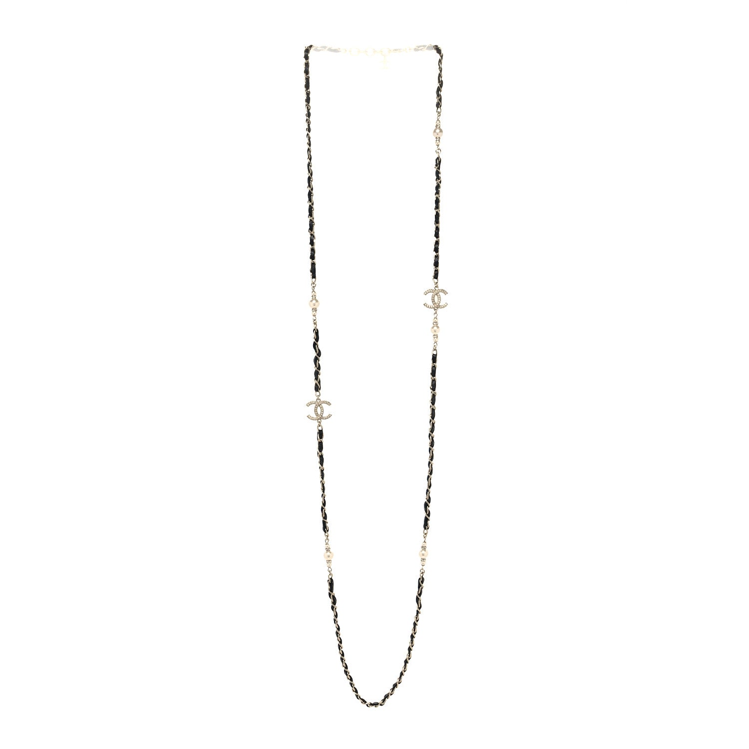Chanel Lambskin Pearl CC Long Chain Necklace Black Gold 3 of 5
