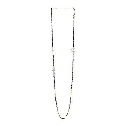 Chanel Lambskin Pearl CC Long Chain Necklace Black Gold 3 of 5