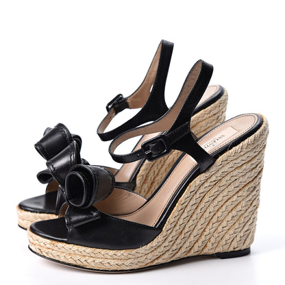 Valentino Garavani Nappa Bow Espadrille Wedge Sandals 38 Black 3 of 11