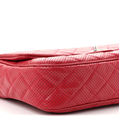 Chanel Lambskin Perforated Jumbo Punch Flap Dark Pink 8 of 9