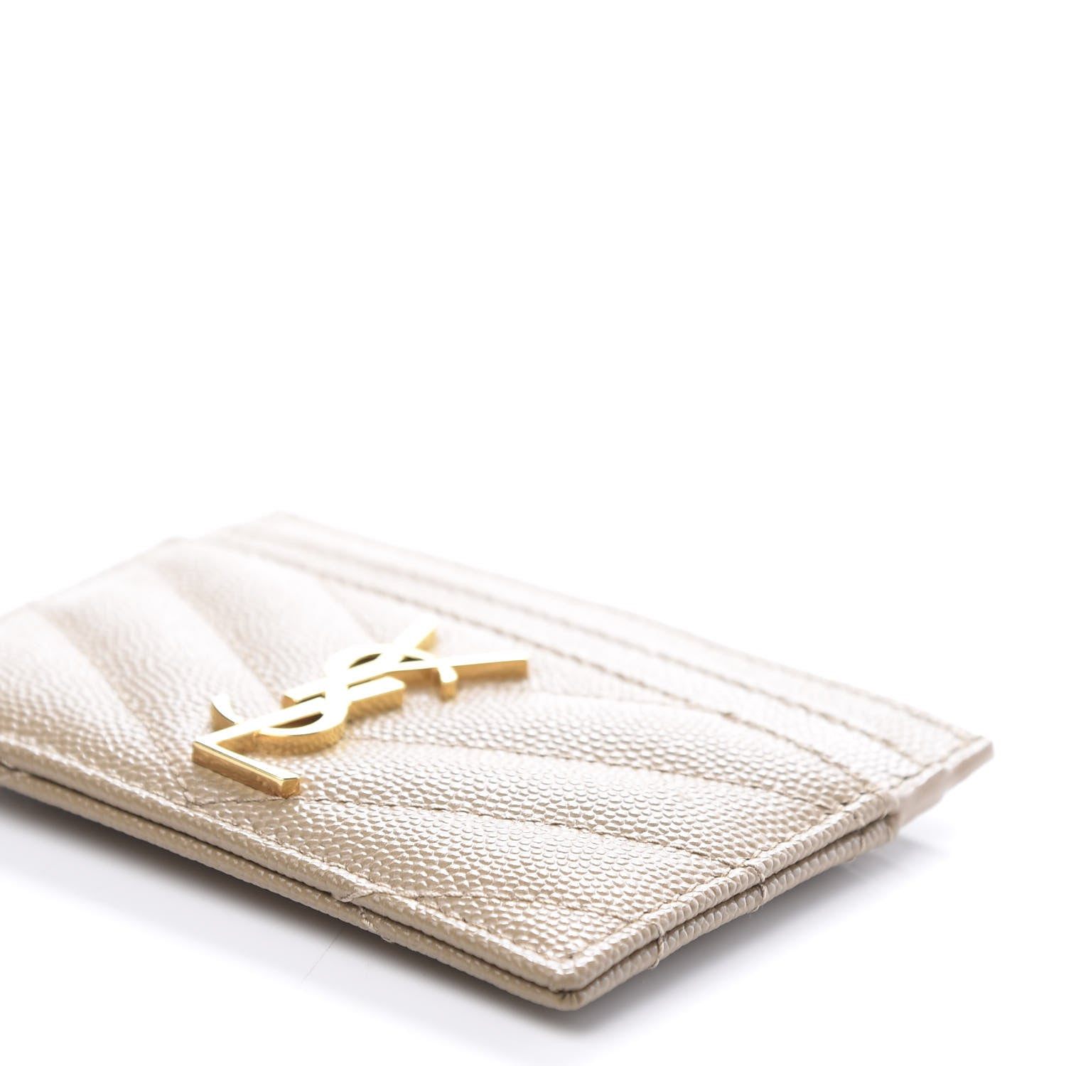 Saint Laurent Grain De Poudre Matelasse Chevron Monogram Credit Card Case Cork 7 of 7
