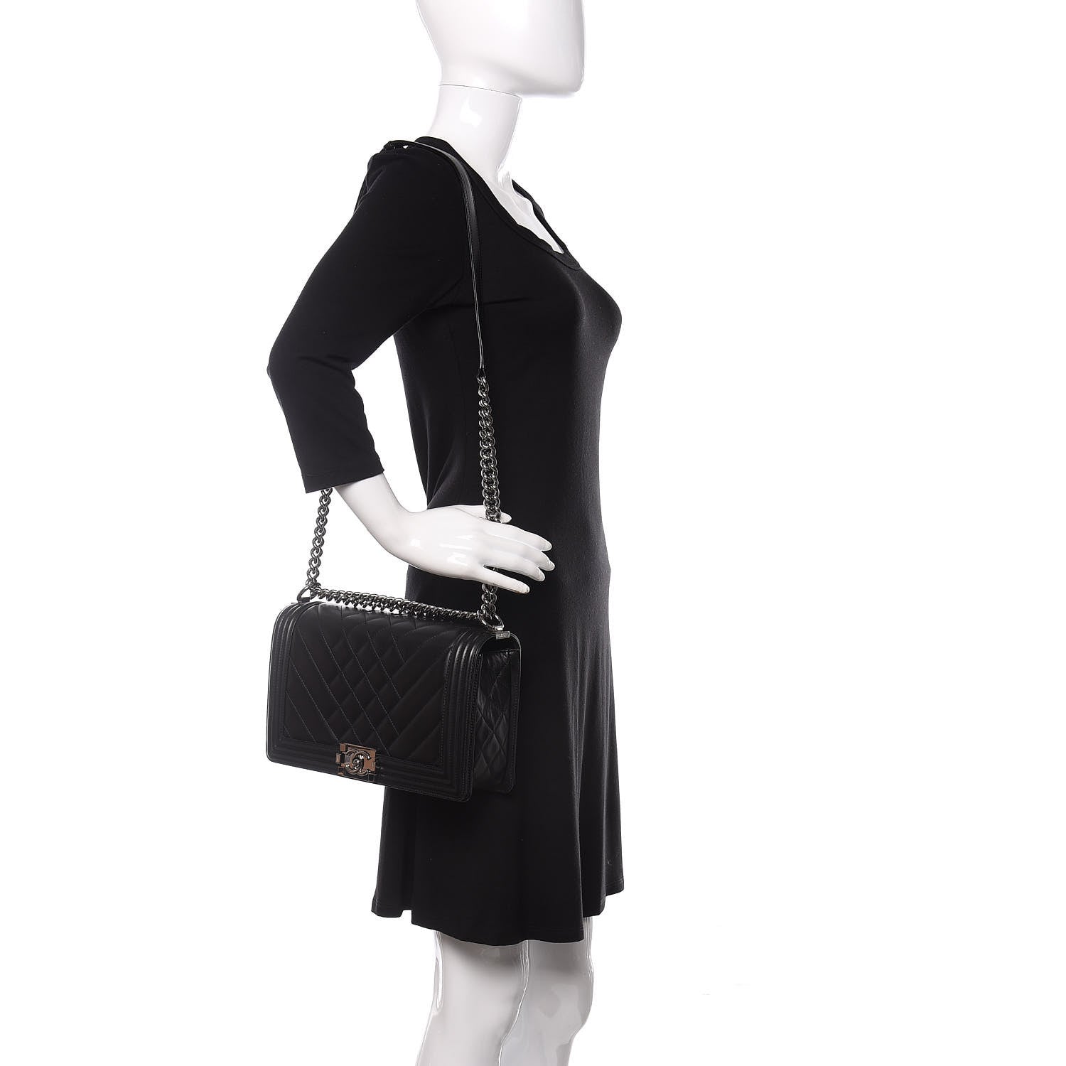 Chanel Calfskin Chevron Quilted Medium Boy Flap Black 2 of 15