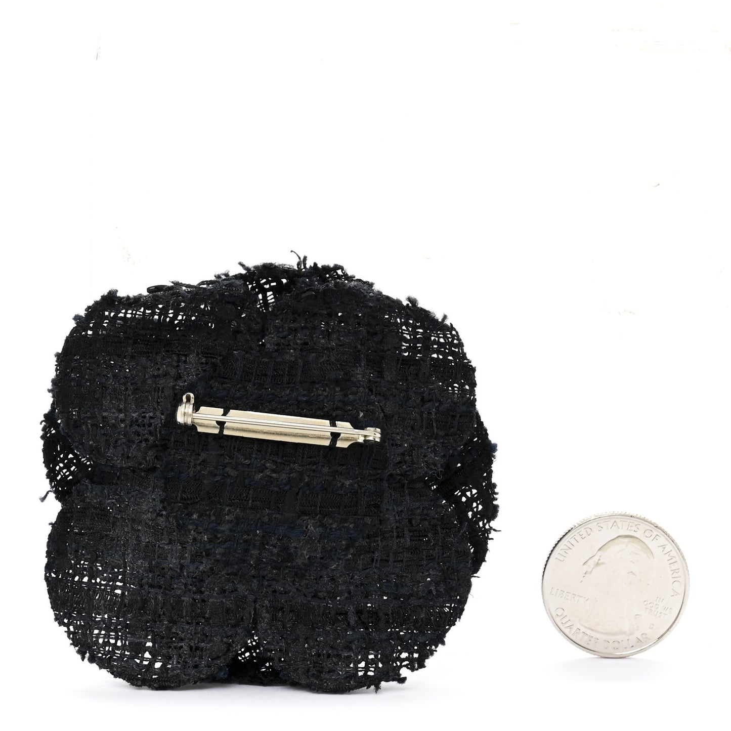 Tweed Camellia Pin Brooch Navy Blue