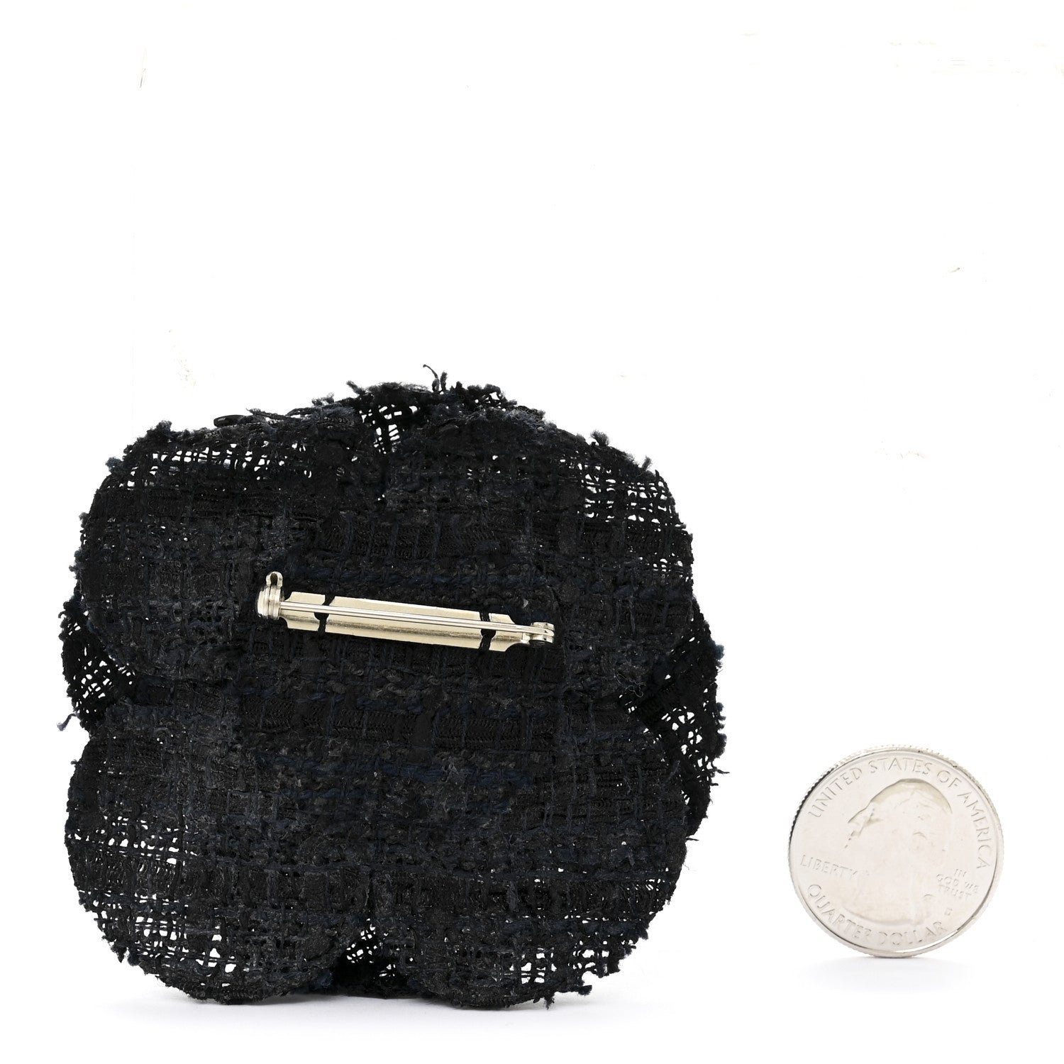 Chanel Tweed Camellia Pin Brooch Navy Blue 2 of 3