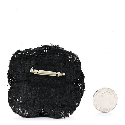Chanel Tweed Camellia Pin Brooch Navy Blue 2 of 3
