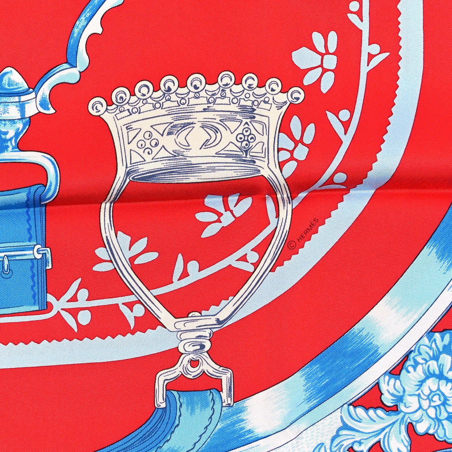 Silk Etriers Scarf 90 Rouge Vif Bleu