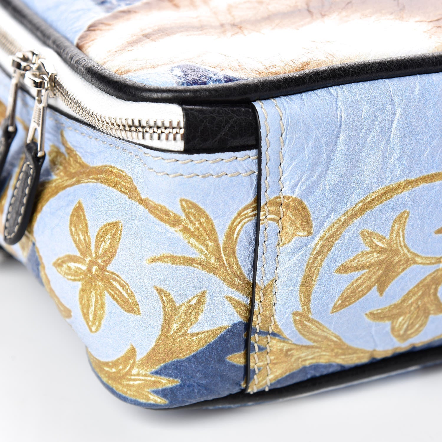 Balenciaga Agneau Floral Print Small Blanket Square Tote Bleu 5 of 9