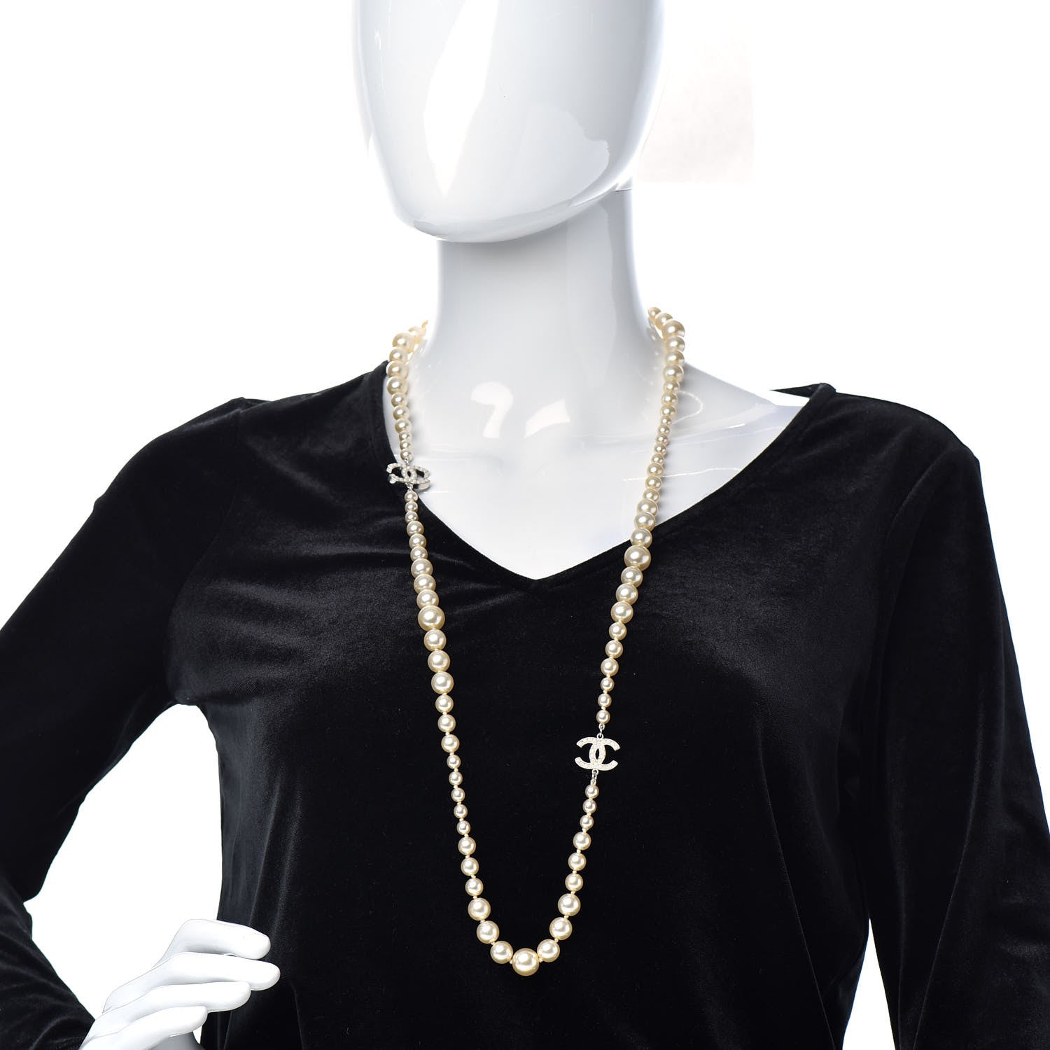 Chanel Graduated Pearl CC Long Necklace Gold 2 of 5