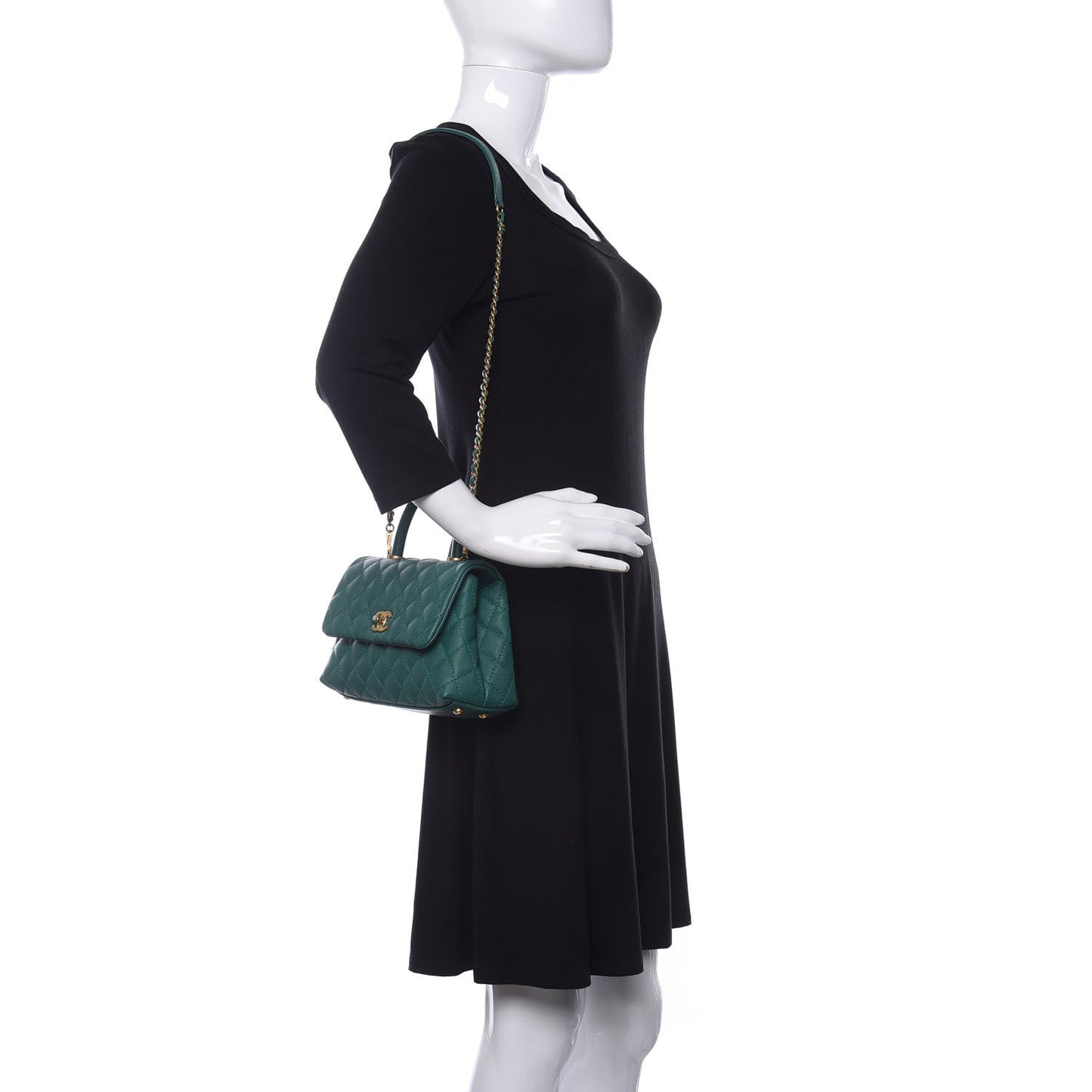 Caviar Quilted Mini Coco Handle Flap Green