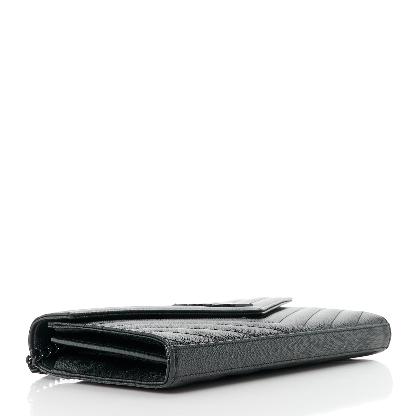 Grain De Poudre Matelasse Chevron Monogram Monochrome Chain Wallet Black