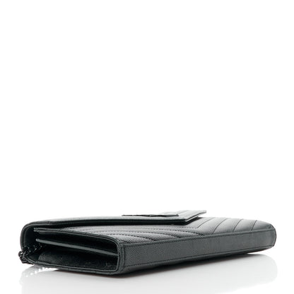 Saint Laurent Grain De Poudre Matelasse Chevron Monogram Monochrome Chain Wallet Black 4 of 11