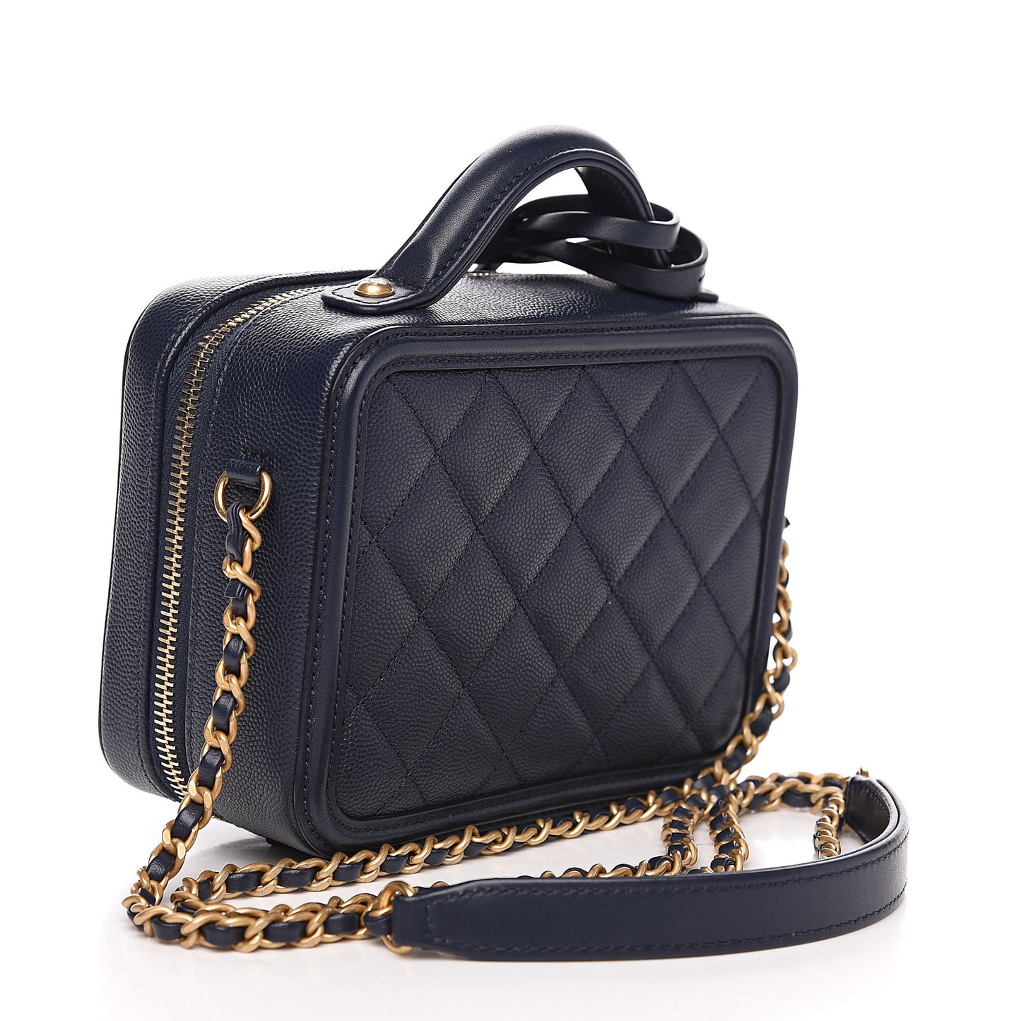 Caviar Quilted Small CC Filigree Vanity Case Navy