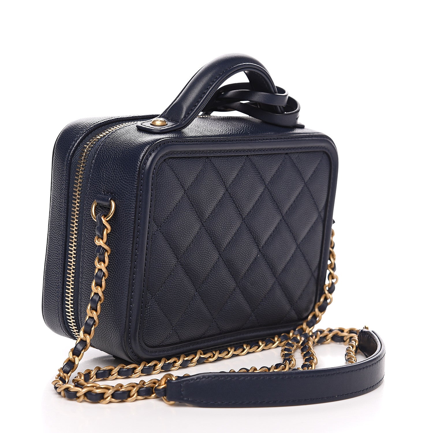 Chanel Caviar Quilted Small CC Filigree Vanity Case Navy 2 of 9