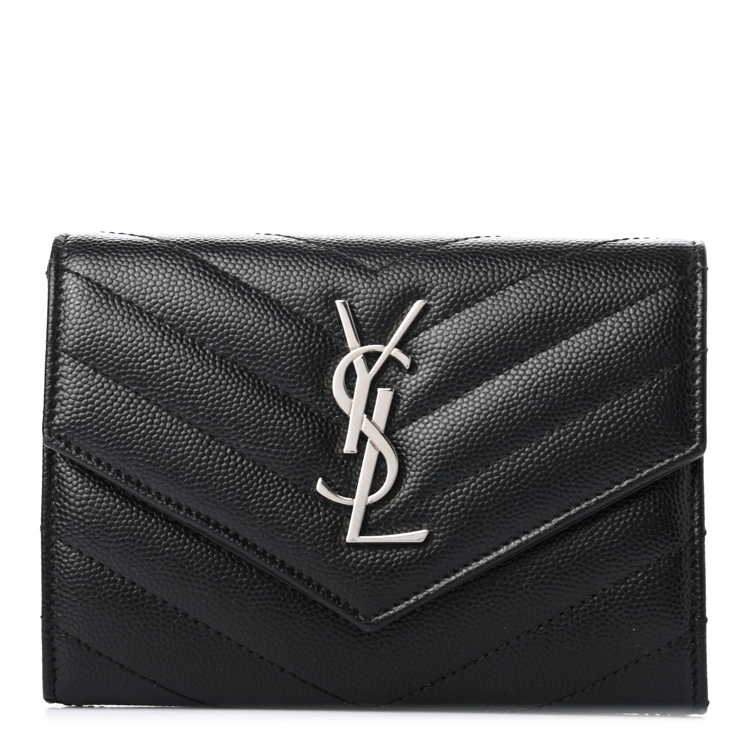 Saint Laurent Grain De Poudre Matelasse Chevron Small Monogram Passport Case Black 1 of 7