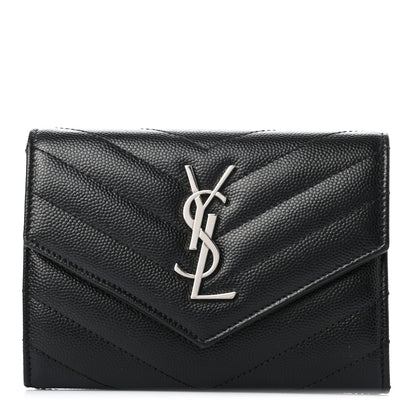 Saint Laurent Grain De Poudre Matelasse Chevron Small Monogram Passport Case Black 1 of 7