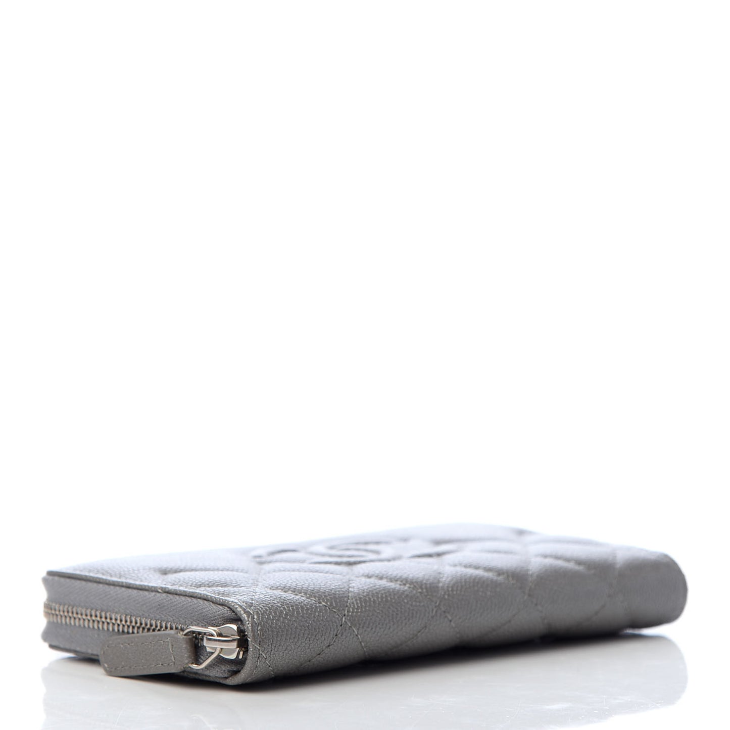 Metallic Caviar Quilted Medium Maxi CC Zip Around Wallet Grey