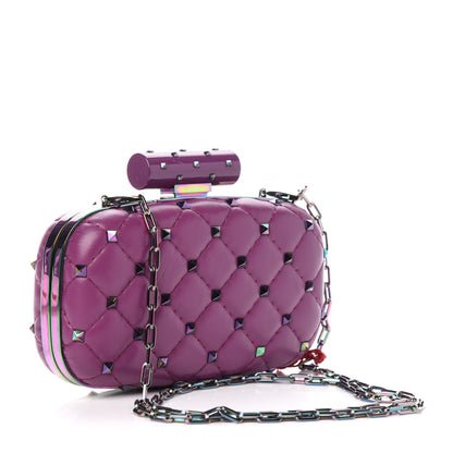 Valentino Garavani Lambskin Oil Slick Rockstud Spike Minaudiere Clutch Lilla 3 of 12
