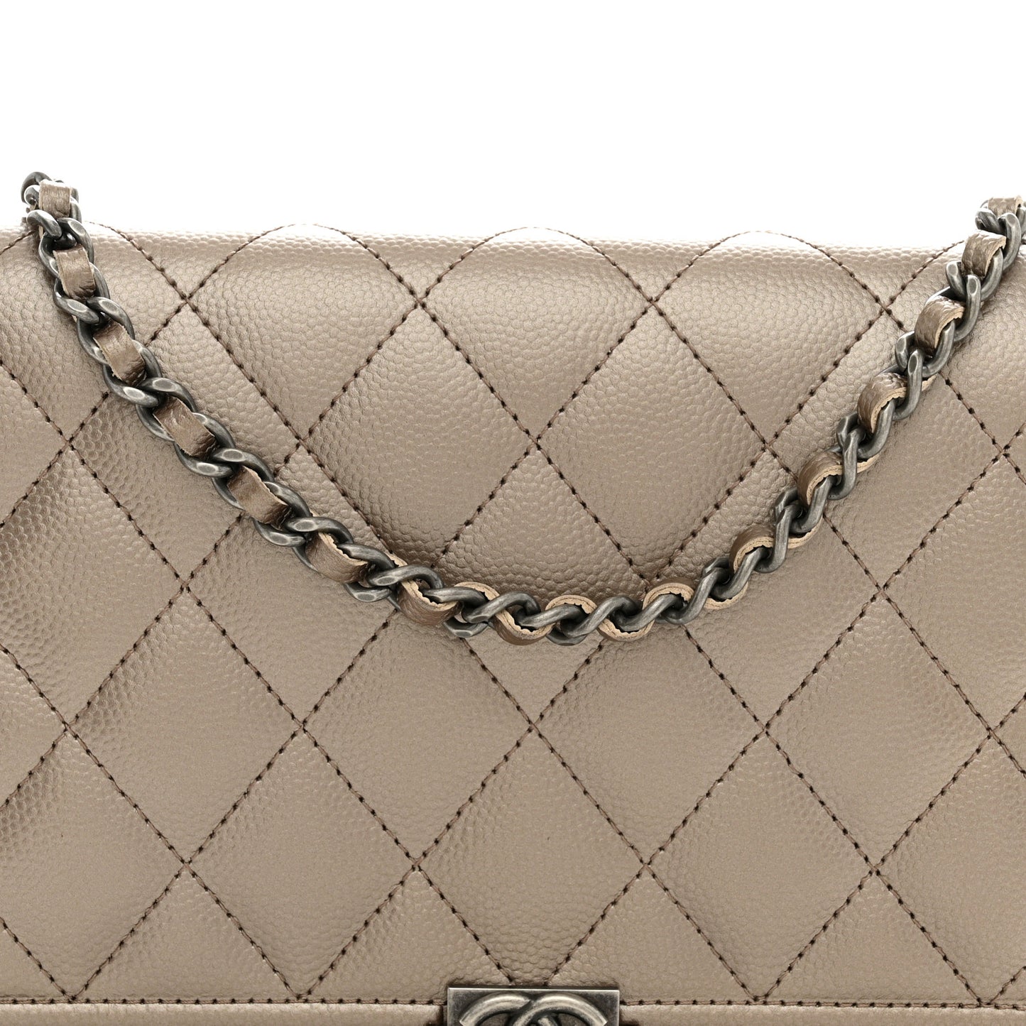 Metallic Caviar Quilted Boy Wallet On Chain WOC Copper