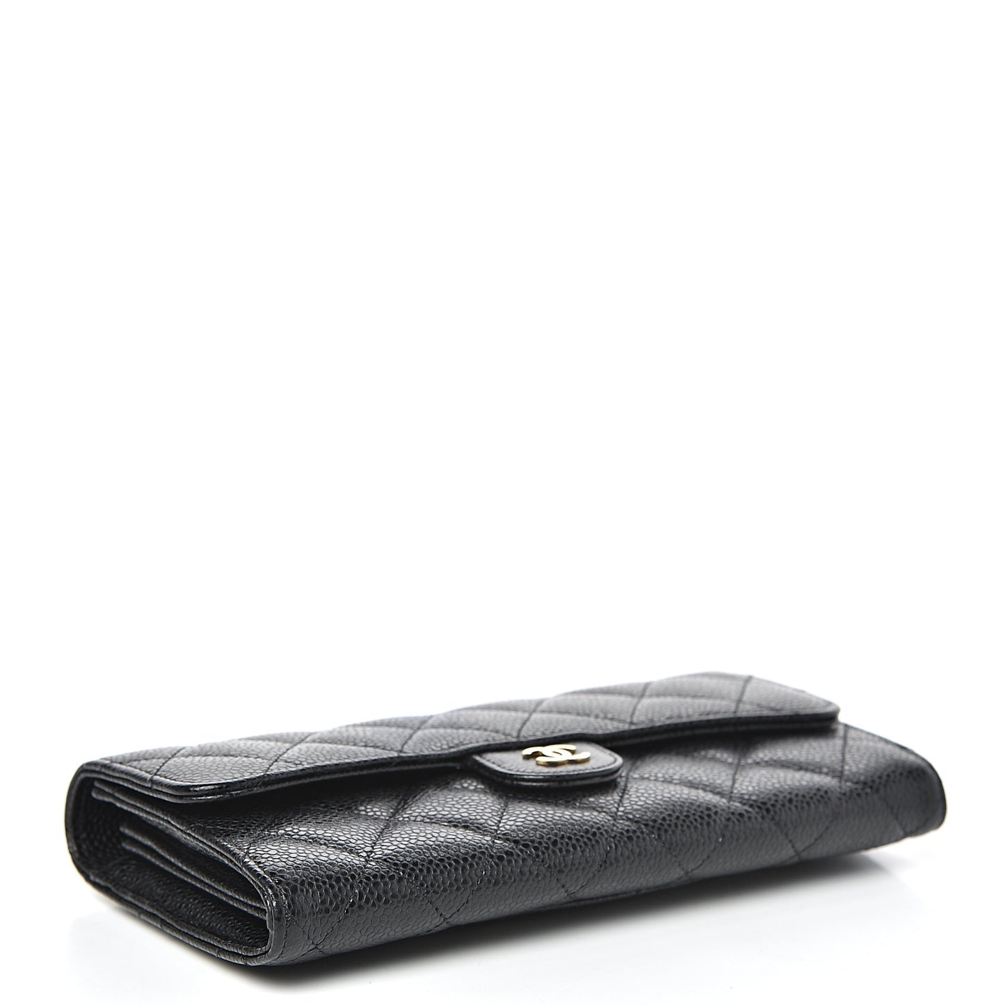 Caviar Quilted Large Gusset Flap Wallet Black