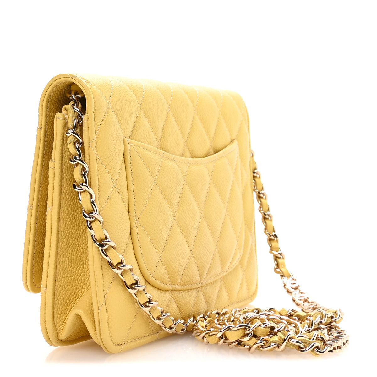 Chanel Caviar Quilted Tiny CC Wallet On Chain WOC Yellow 3 of 12