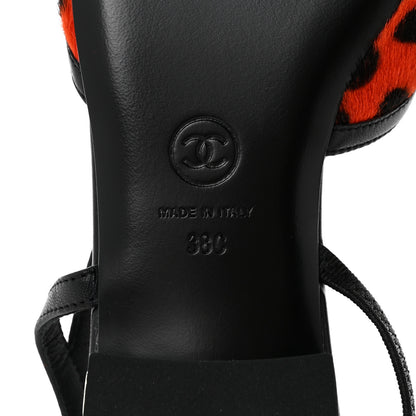 Chanel Lamb Hair Patent Calfskin Cap Toe CC Slingback Sandals 38 Orange Black White 7 of 10