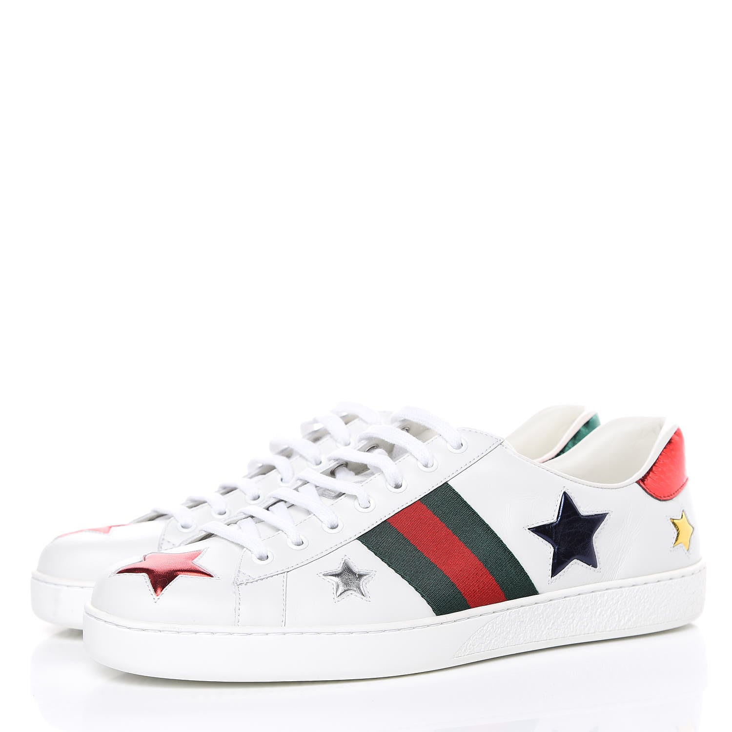 Gucci Calfskin Ayers Web Star Embroidered Mens Ace Sneakers 10 White Multi 3 of 10