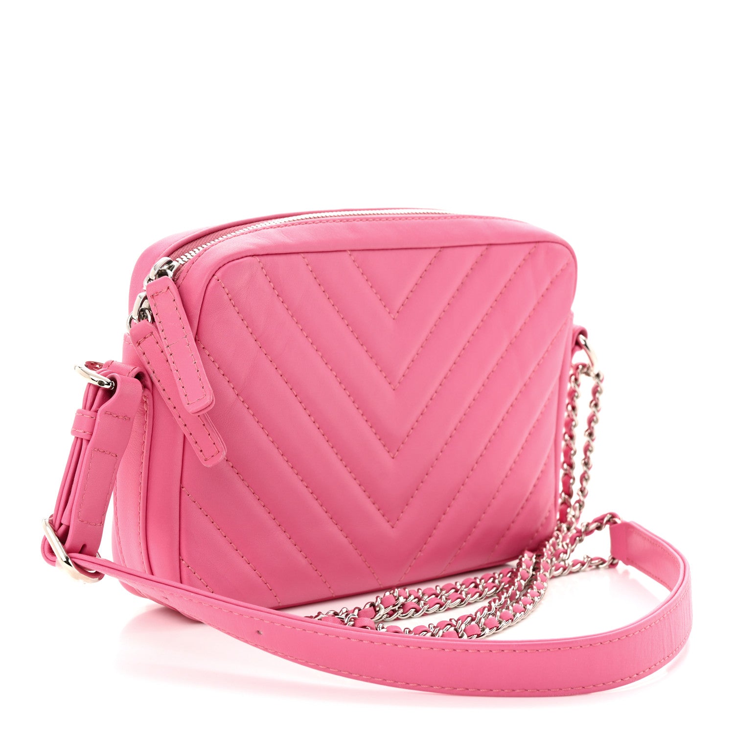 Chanel Lambskin Chevron Quilted Small Promenade Camera Case Pink 3 of 11