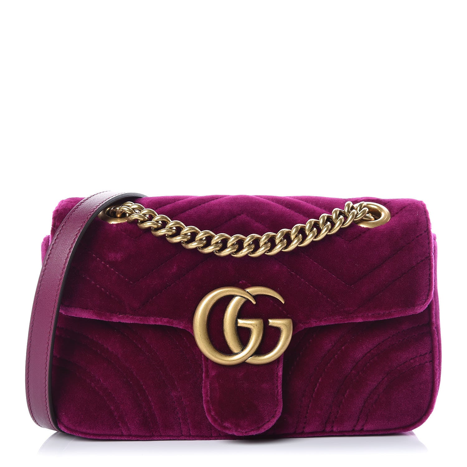 Gucci Velvet Matelasse Mini GG Marmont Shoulder Bag Fuchsia Violet Cyclamen 1 of 9