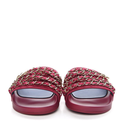 Chanel Satin Chain Flat Sandals 35 Dark Fuchsia 2 of 8