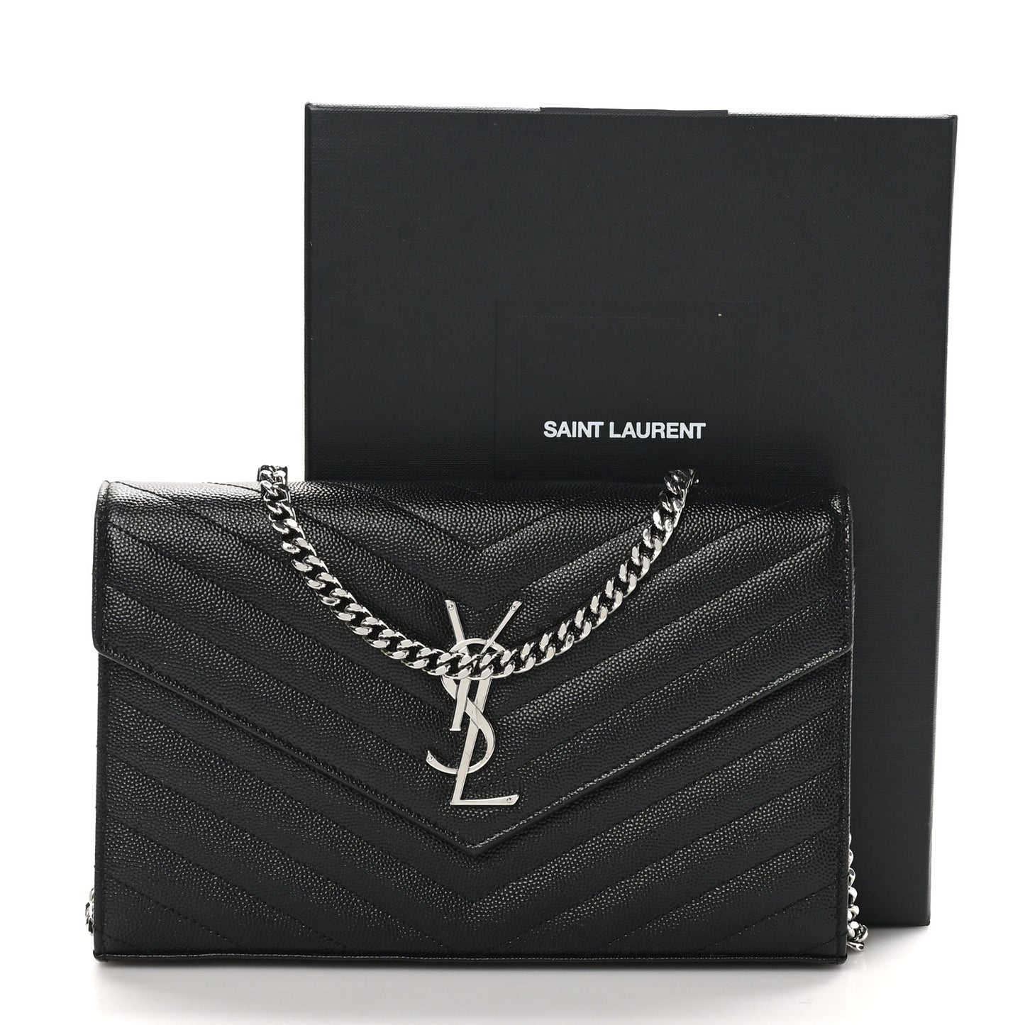 Grain De Poudre Matelasse Chevron Monogram Chain Wallet Black