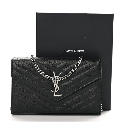 Saint Laurent Grain De Poudre Matelasse Chevron Monogram Chain Wallet Black 10 of 10