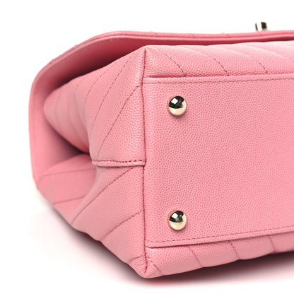 Chanel Caviar Chevron Quilted Small Coco Handle Flap Pink 9 of 10